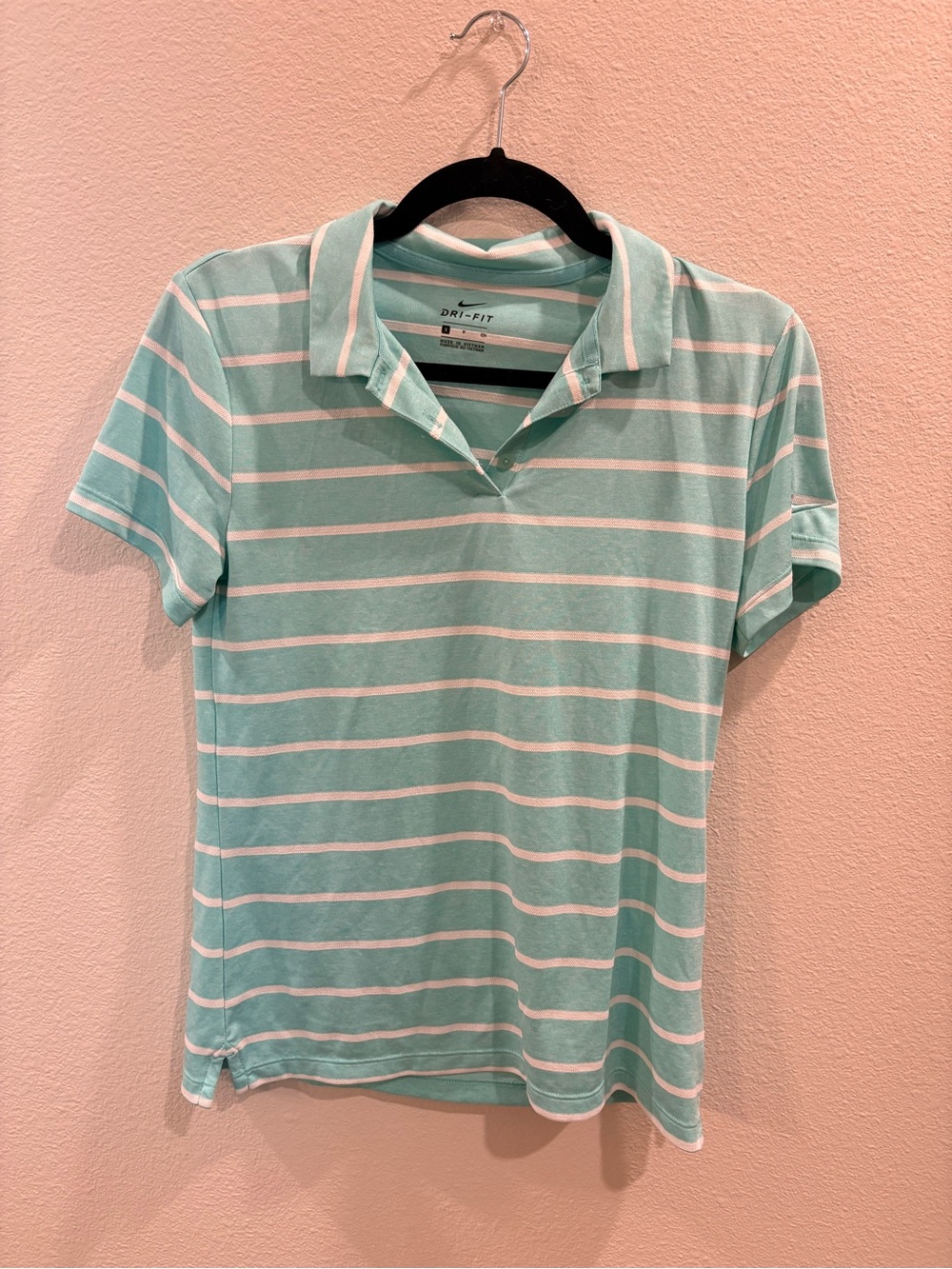 Nike Women's Mint Green and White Striped Polo
